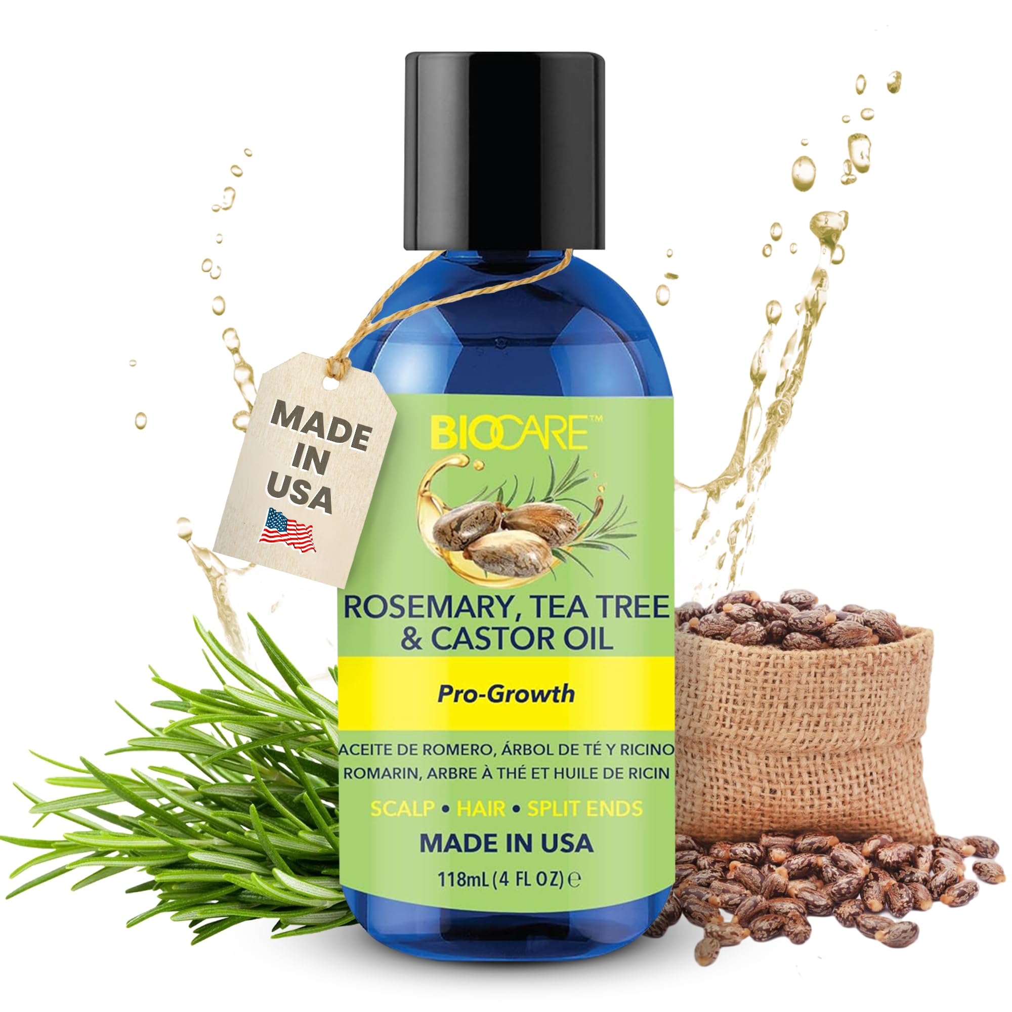 BIOCARE - Rosemary, Tea Tree, and Castor Oil – Hair Growth Oil, Strength, and Faster Growth - 4 oz