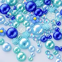 Vista 60 de 60g de perlas blancas de parte trasera plana con diamantes de imitación para manualidades, tamaño mixto de 3mm-10mm, color AB, redondas, mitad