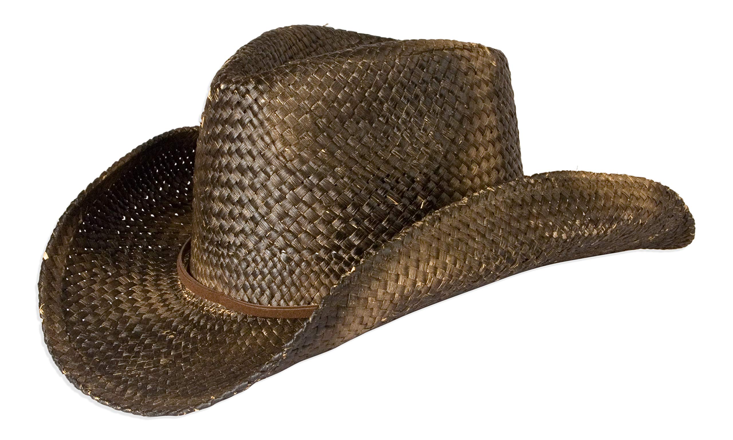 Vintage Style Unisex Cowboy Hat - Distressed Black Straw with Shapeable Brim