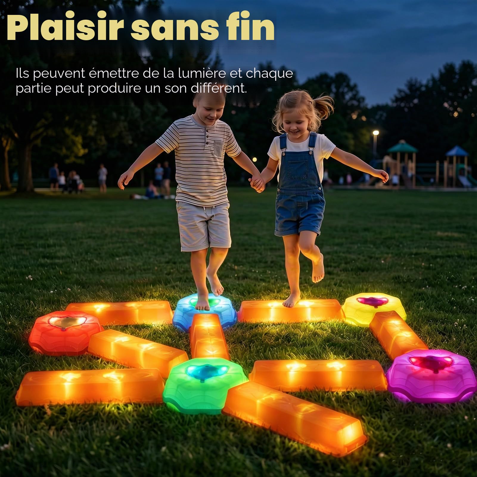 LZDMY Pierre d'équilibre pour Enfants avec Lumières et Musique 13PCS | Pierres Durables Antidérapantes Kit Module Motricité Bébé Jouet Sensoriel dès 2 3 4 Ans