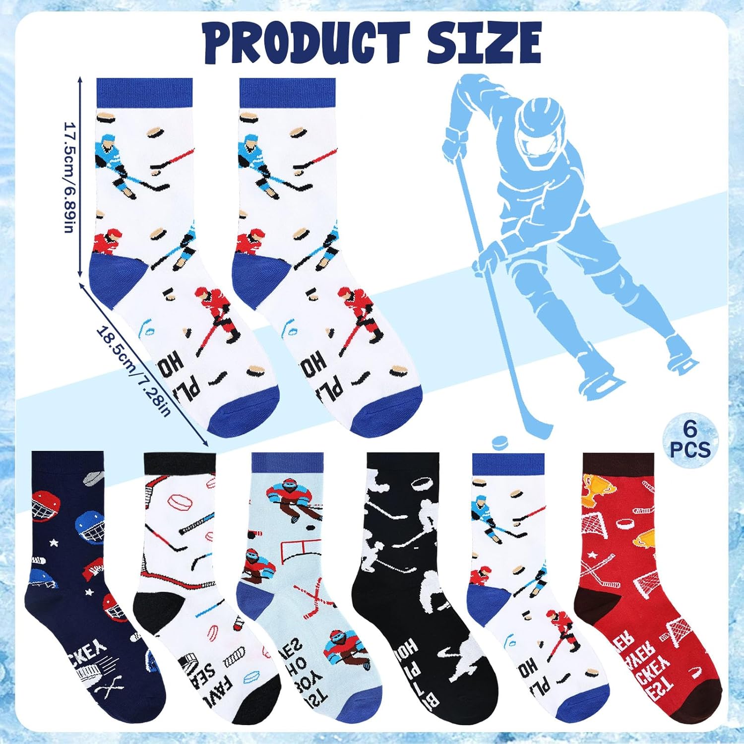 6 Pairs Funny Men's Hockey Socks Hockey Valentine Birthday Gifts for Women Men Novelty Cotton Athletic Crew Socks Winter Gifts - Image 5