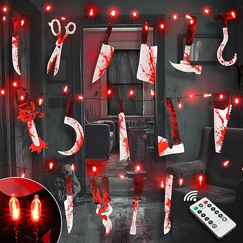[Timer & 8 Modes] Halloween Party Decorations Bloody Banner with