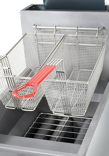 Miniatura 4 de Kratos Freidora comercial, freidora móvil de piso de gas para restaurantes, acero inoxidable, 2 cestas para freidora, tres quemadores, capacidad de