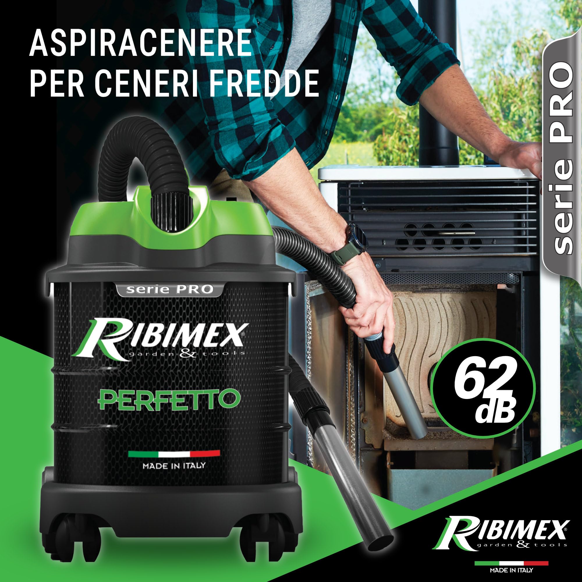 Ribimex Aspiracenere Elettrico Perfetto, Silenzioso, con Filtro HEPA Lavabile, Funzione Soffiante, Bidone da 20 L, Potenza 1200 W, Ideale per Aspirare Ceneri Fredde da Stufe e Camini - PRCEN020