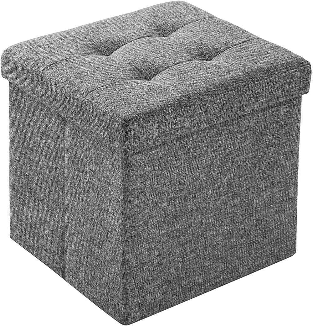 Pouf de rangement en lin avec assise mousse épaisse gris