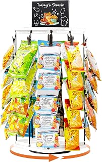 Pinzoveco Chip Rack Display Stand, 5-Tier 360° Rotating with 40 Clips