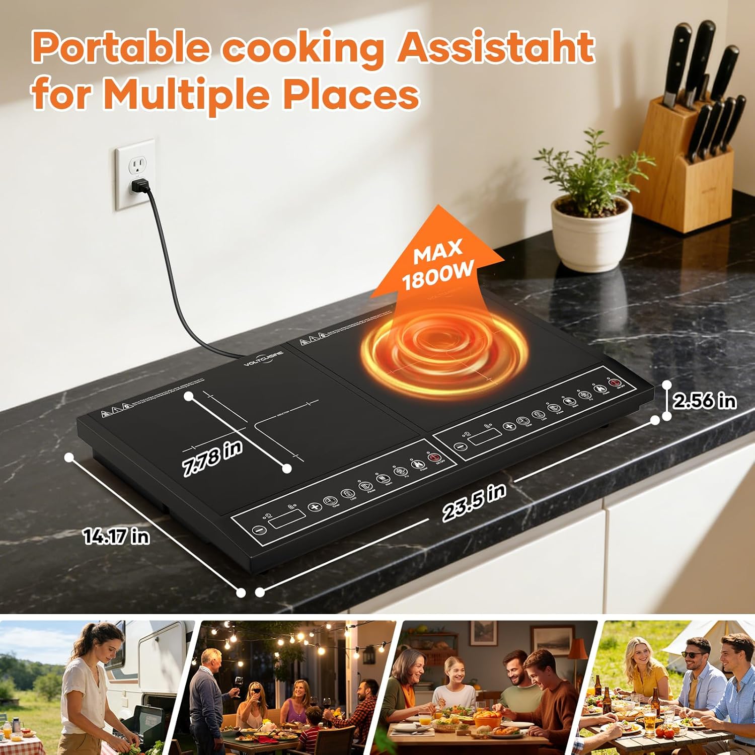 Double Induction Cooktop 1800W with Physical Button Control, Easy-to-Use Dual Burner for Everyday Cooking, Low Power Continuous Heating, Portable Electric Stove for Home & RV