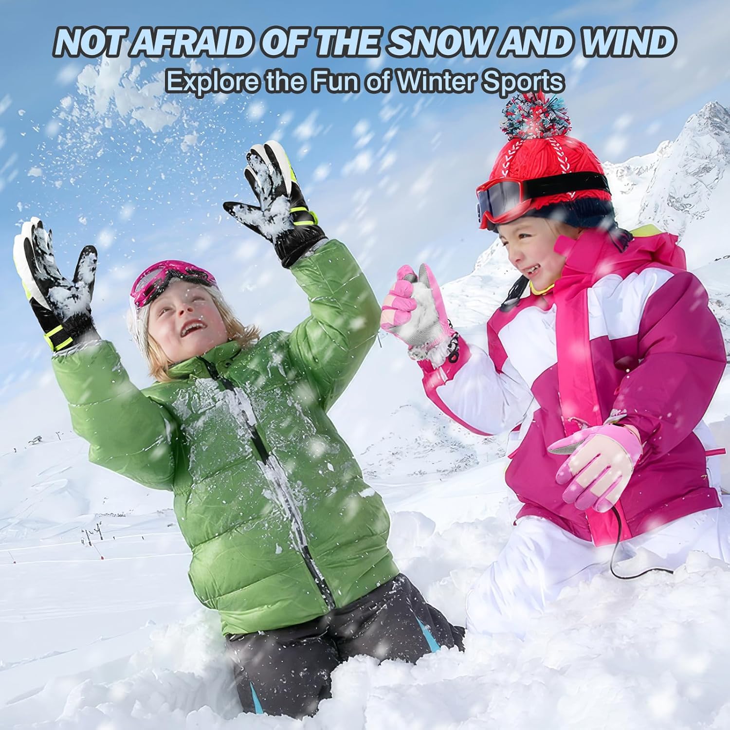 MoKo Kids Winter Snow Gloves, Waterproof Ski Gloves with Elastic Cuffs, Windproof Kids Ski Glove, Thermal Kid Snow Glove for Children Aged 6-15, Skiing, Snowboarding, Sledding, Cycling - Image 6