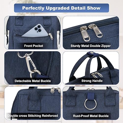 Miniatura 4 de Lonchera para mujer, pequeña bolsa de almuerzo aislada con correa, de apertura amplia, fácil de limpiar, mochila de almuerzo para el trabajo diario,