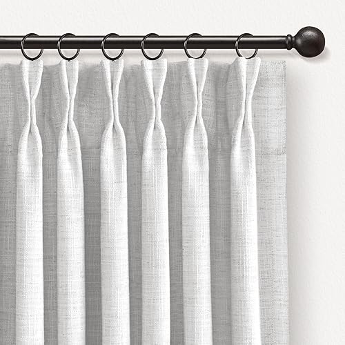 INOVADAY 100% Blackout Curtains for Bedroom, Pinch Pleated Linen Blackout Curtains 108 Inch Length 2 Panels Set, Thermal Room Darkening Linen Curtain Drapes for Living Room, W40 x L108, Beige White