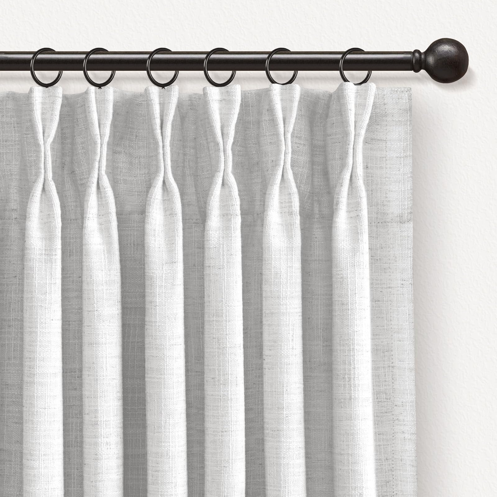 INOVADAY Pinch Pleated Curtains, 100% Light Blocking Linen Pinch Pleat Blackout Curtains for Bedroom, Thermal Insulated Blackout Drapes 2 Panels Set for Living Room - Greyish BeigeWhite, W40 x L108