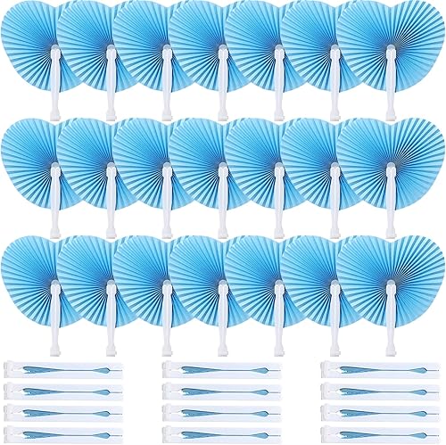 Blulu Paquete de 60 abanicos plegables de mano para invitados, abanicos de papel blanco para recuerdos de boda, surtido en forma de corazón con asa