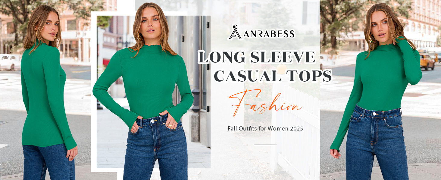 ANRABESS Long Sleeve Shirts for Women Mock Neck Tops,Black,XS