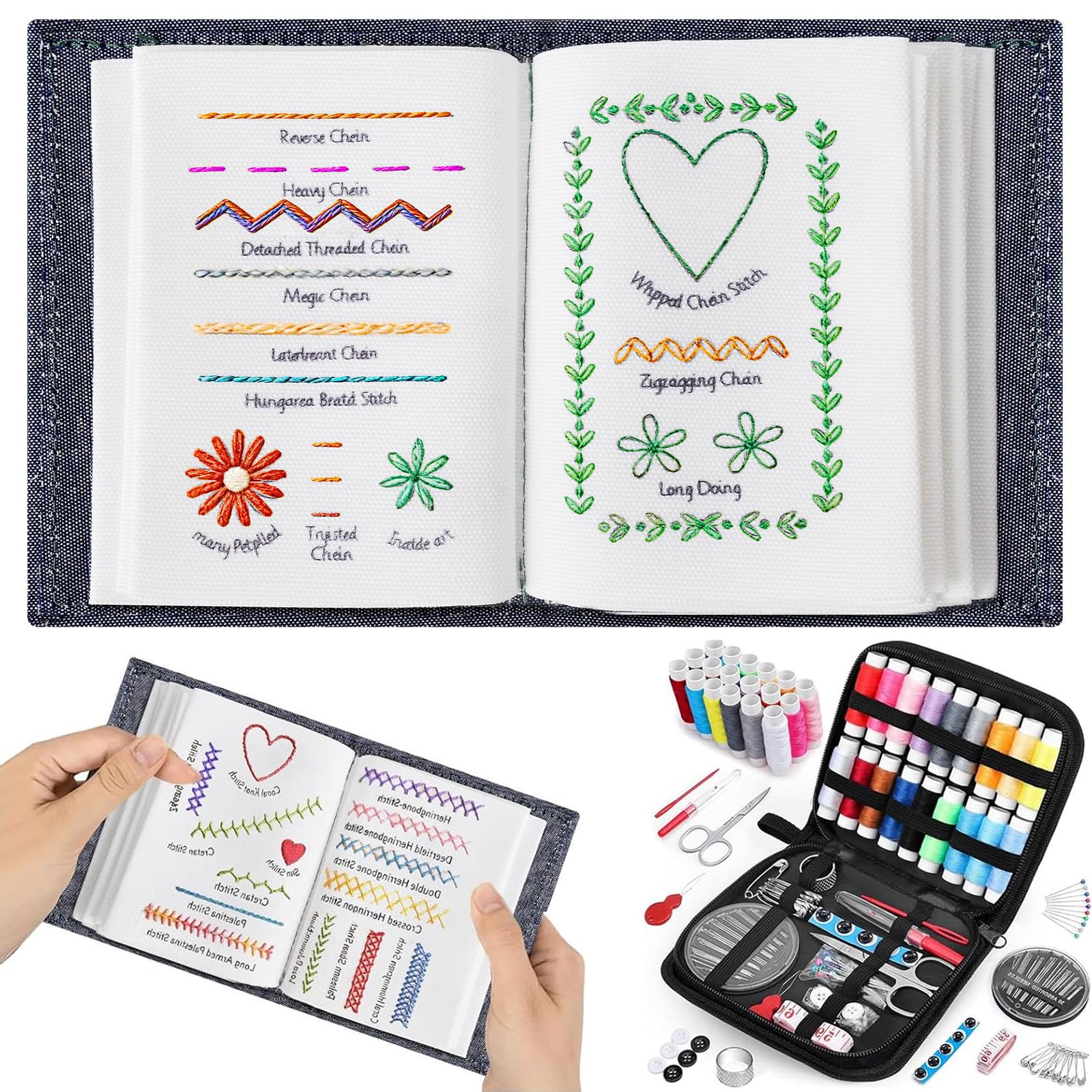 MXZWOC Embroidery Stitch Book Kits,2026 New Embroidery Books,DIY Embroiderer Kit with Embroiderer Guide,Calm Stitch Embroidered Book Perfect for Craft Lovers