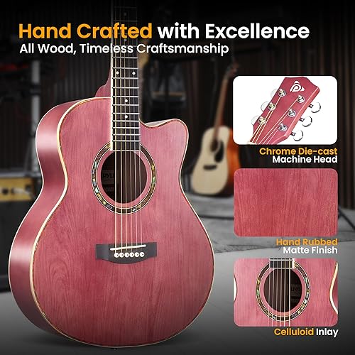 Vista 29 de Pyle Kit de guitarra acústica, 3/4 tamaño junior, instrumento de cuerda de acero de madera para principiantes, adultos, 36 pulgadas, gris oscuro mate