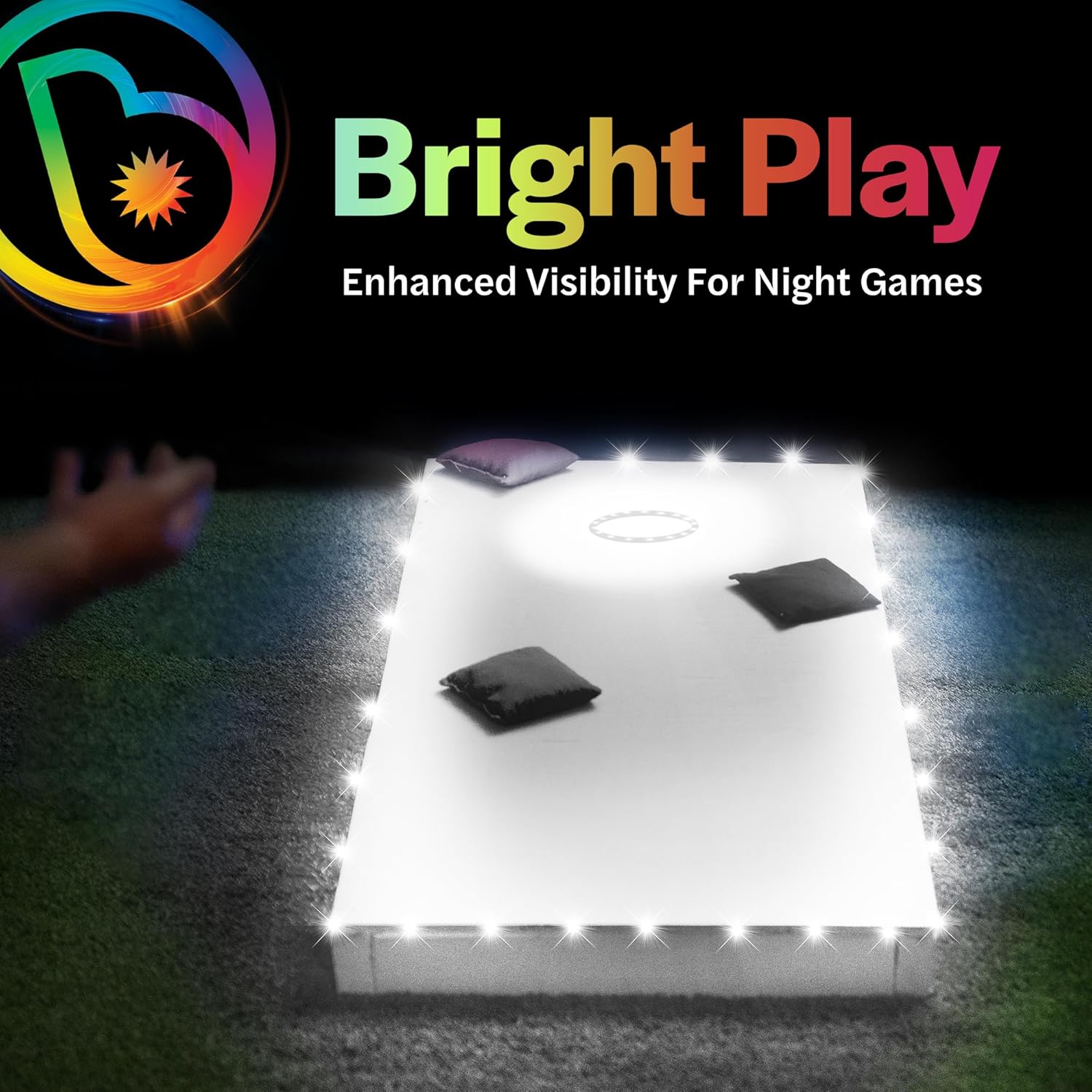 Brightz Premium Cornhole Ring Light & Edge Light Bundle - Includes RingBrightz Cornhole Ring Lights + TossBrightz Cornhole Board Edge Lights - The Ultimate Bundle for Ultra Brightness (White)