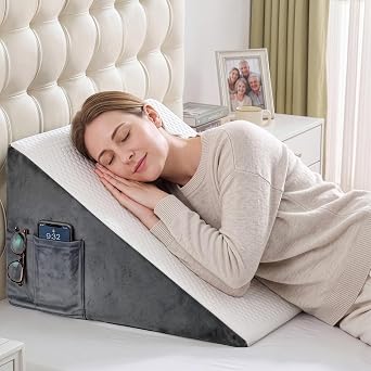 puredown 12" Bed Wedge Pillow, Cooling Wedge Pillows for Headboard, Pillow Wedge for Nighttime Acid Reflux, Lumbar & Back Support, Leg Elevation Therapy, Snore Reduction Aid.White