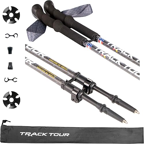 Miniatura 2 de Bastones de senderismo de fibra de carbono, bastones de senderismo ultraligeros con empuñaduras de corcho y espuma EVA, cerraduras ajustables rápidas