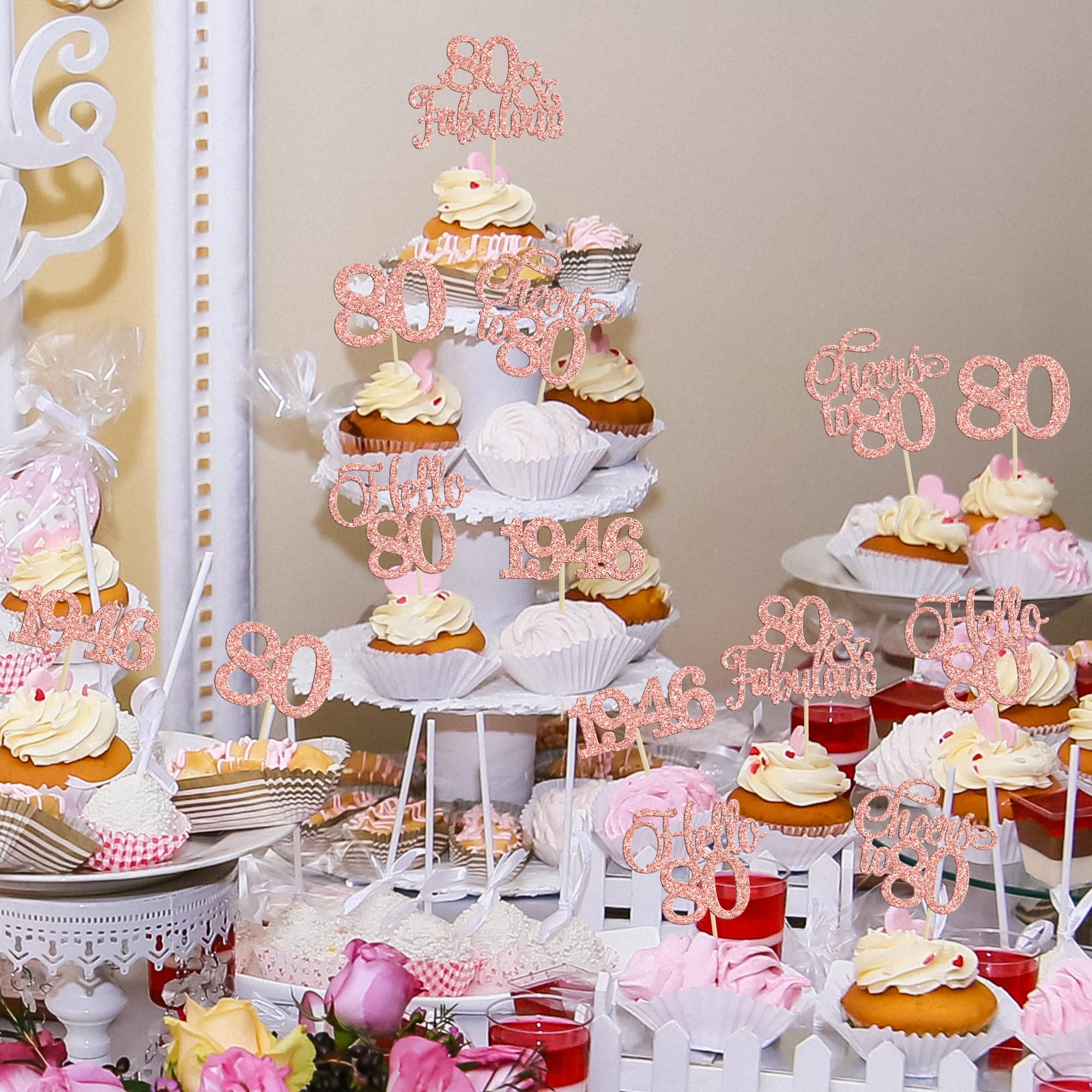 Gyufise 30 Decorazioni Per Cupcake In Oro Rosa Vintage 1945