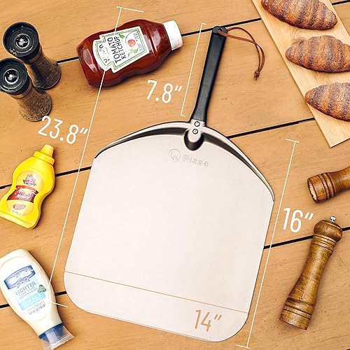 Miniatura 2 de Q Pizza Pala de pizza de aluminio de 14 x 16 pulgadas, paleta de torneado de pizza de metal extra grande, accesorio para horno de pizza, espátula