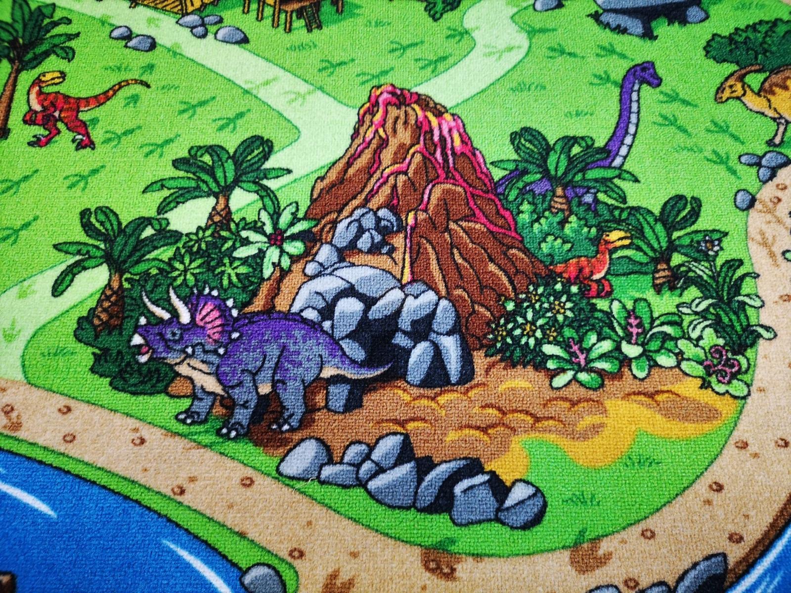 Kinderteppich Dino grün bunt Spielteppich Dinosaurier (120 x 180 cm)