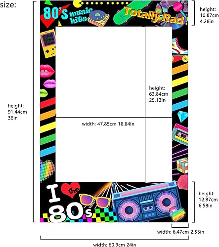 Miniatura 10 de Marco de cabina de fotos I Love 80, accesorios para cabina de fotos no precortados para un fácil montaje por uno mismo, 23 x 17 pulgadas