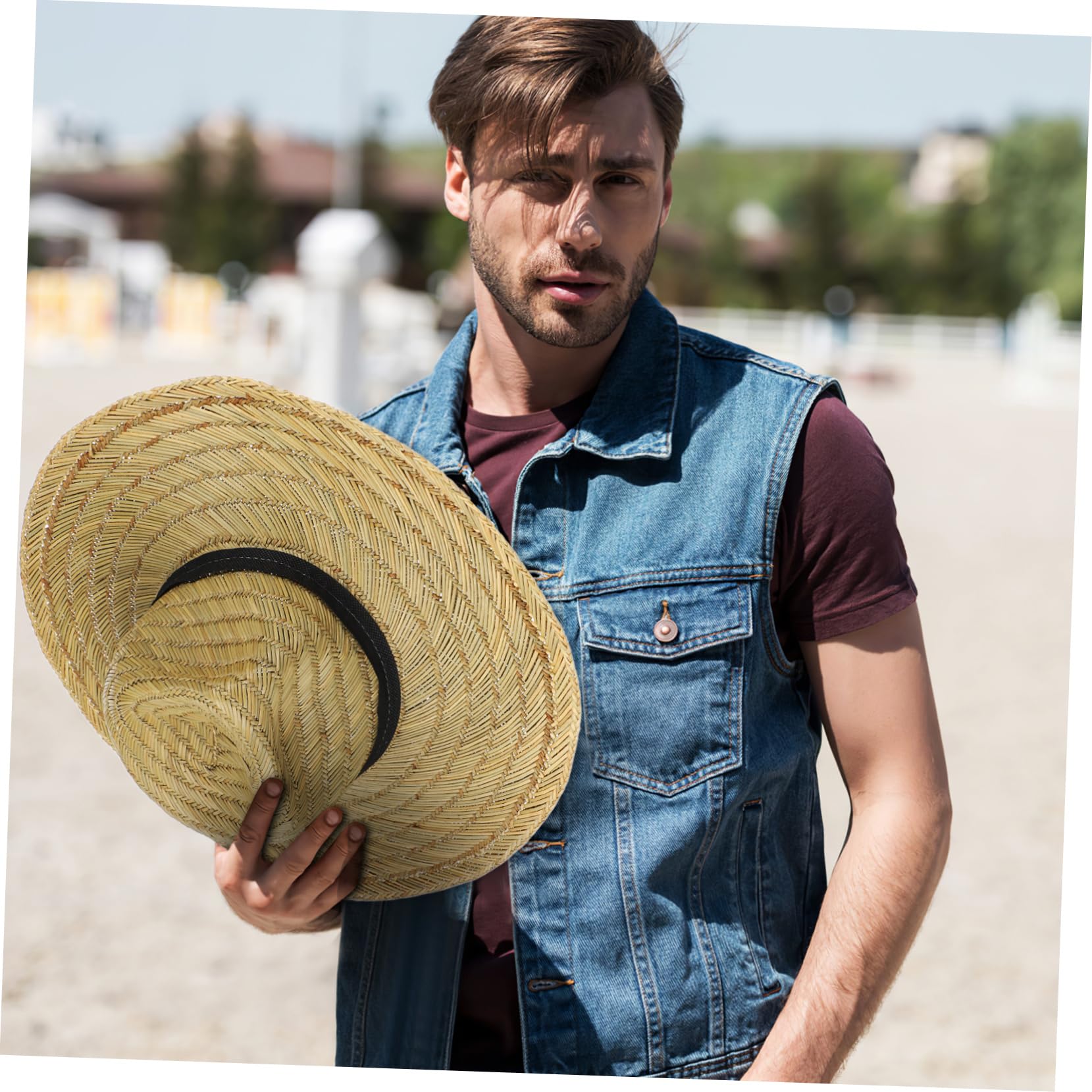 BESTYASH Chapeau De Soleil en Paille pour Homme Casquette UV À Large Bord Casquette De Plage pour Homme Chapeau en Paille Tissé