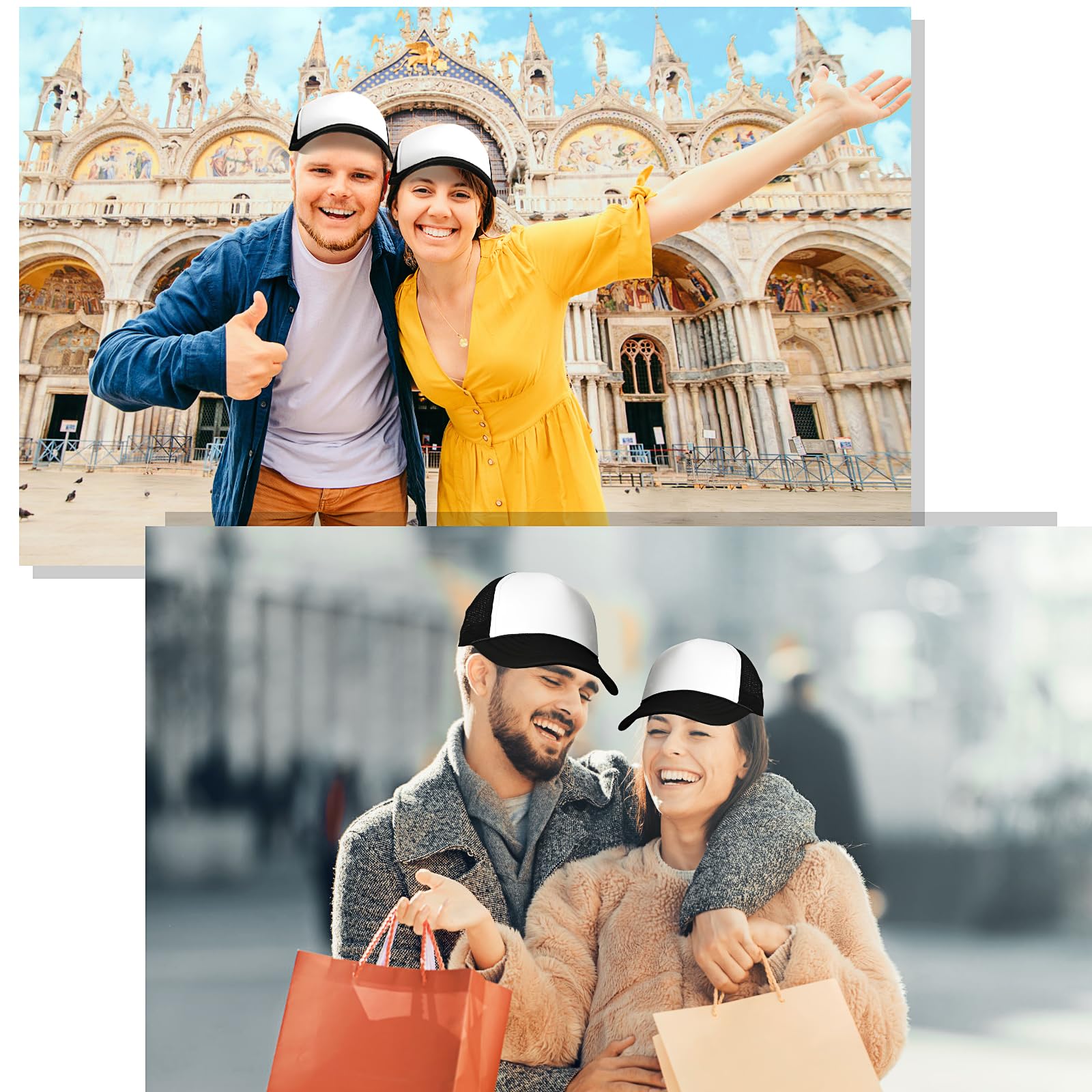24 Stück Sublimation Rohlinge Kappe, Kinder Basecaps, Schwarz-Weiß, blanko | Trucker-Caps für Sublimationsdruck, DIY-Motive und personalisierte Projekte – geeignet für Basteln, Gruppen und Events