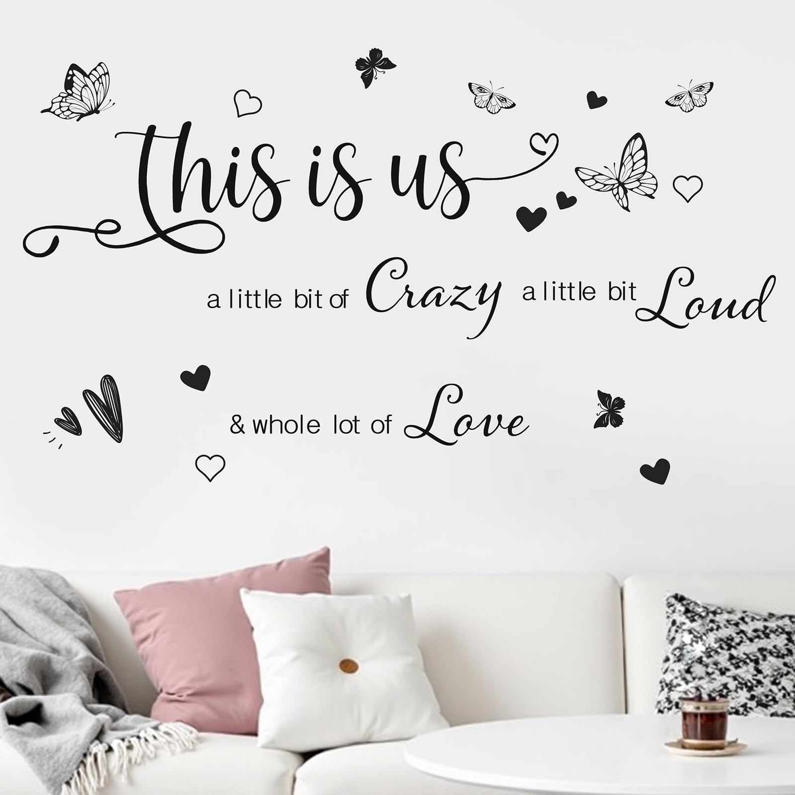KAIRNE This is Us Wall Sticker Inspirational Quote A Little Bit of Crazy Wall Decal Family Art Lettering Saying Crazy Loud Love Decal of Bedroom Living Room Office Home Decor