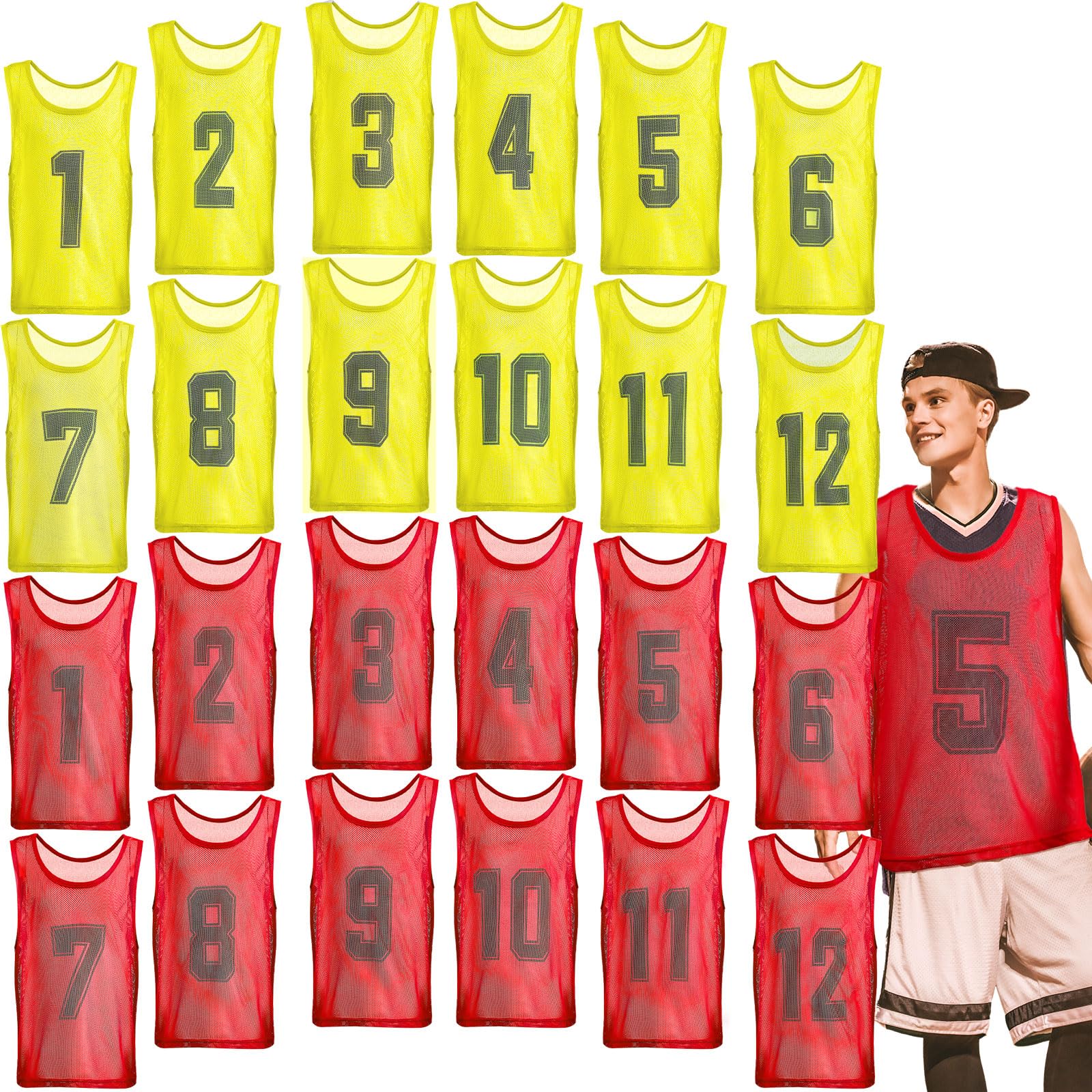 Hercicy 24 Pcs Youth Pinnies Soccer Pinnies Training Vest Adult Mesh Reversible Numbered Football Jersey-picture-22