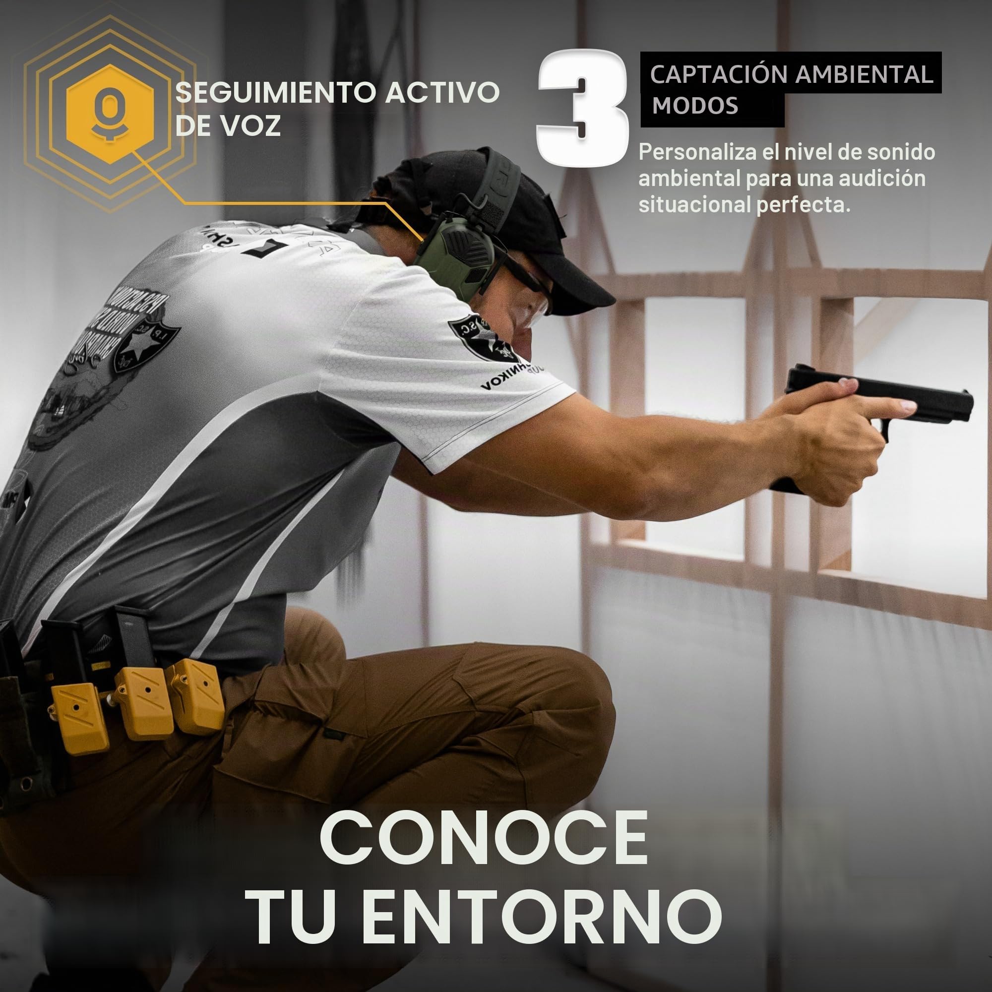 Earmor M300T Protección auditiva electrónica con Bluetooth Disparo orejeras orejeras amortiguación de ruido para tiro de caza valor de aislamiento, SNR 29dB control dinámico de ruido