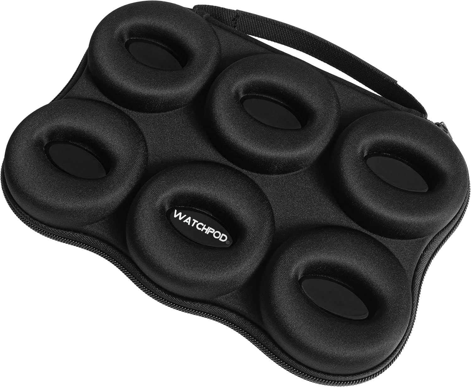 WATCHPOD Six Watch Travel Case Storage Holder Box for 6 Watches | Tough Portable Protection w/Zipper Fits All Wristwatches & Smart Watches Up to 50mm (Black)