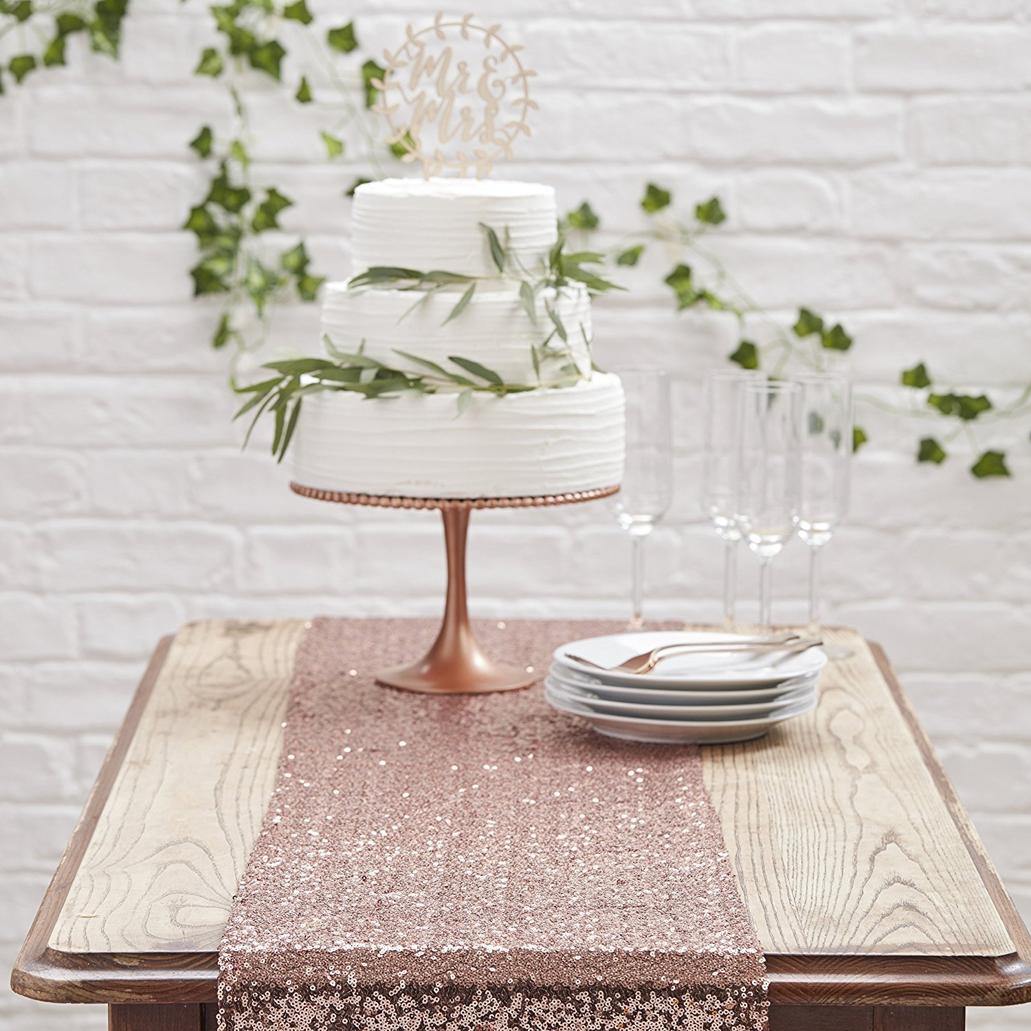 Pailletten Tafelloper - Glitter Decoratie - 30 stuks - Roségoud - 30 x