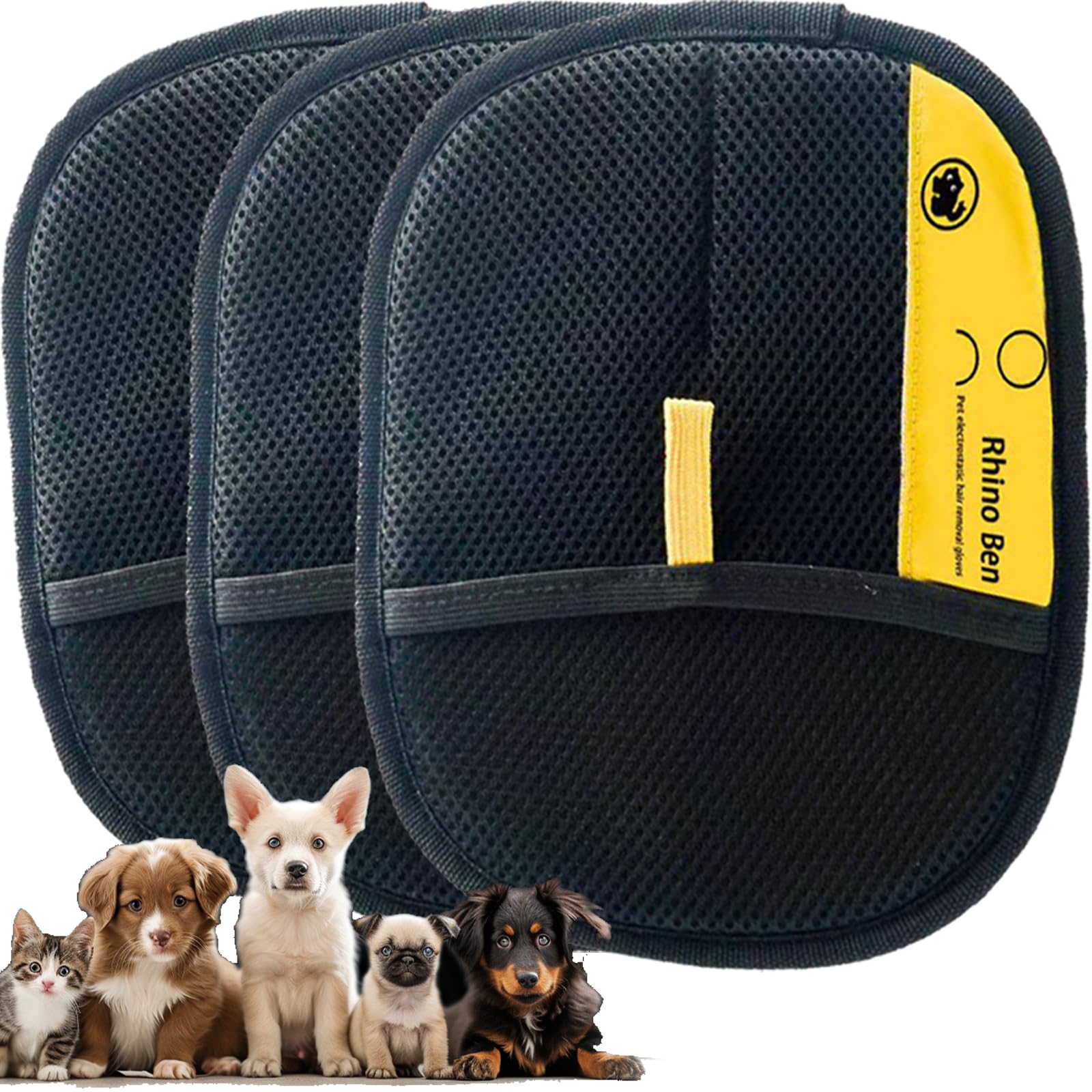 Pet Hair Removal Glove for Dogs, Pet Hair Removal Glove, Rhino Ben Reusable Electrostatic Gloves Double-Sided Grooming Glove (3pc)
