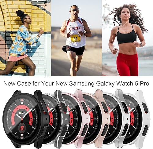 Miniatura 6 de 6+6 Paquete de protectores de pantalla para Samsung Galaxy Watch 5 Pro de 1.772 pulgadas, funda protectora de policarbonato duro JZK + película