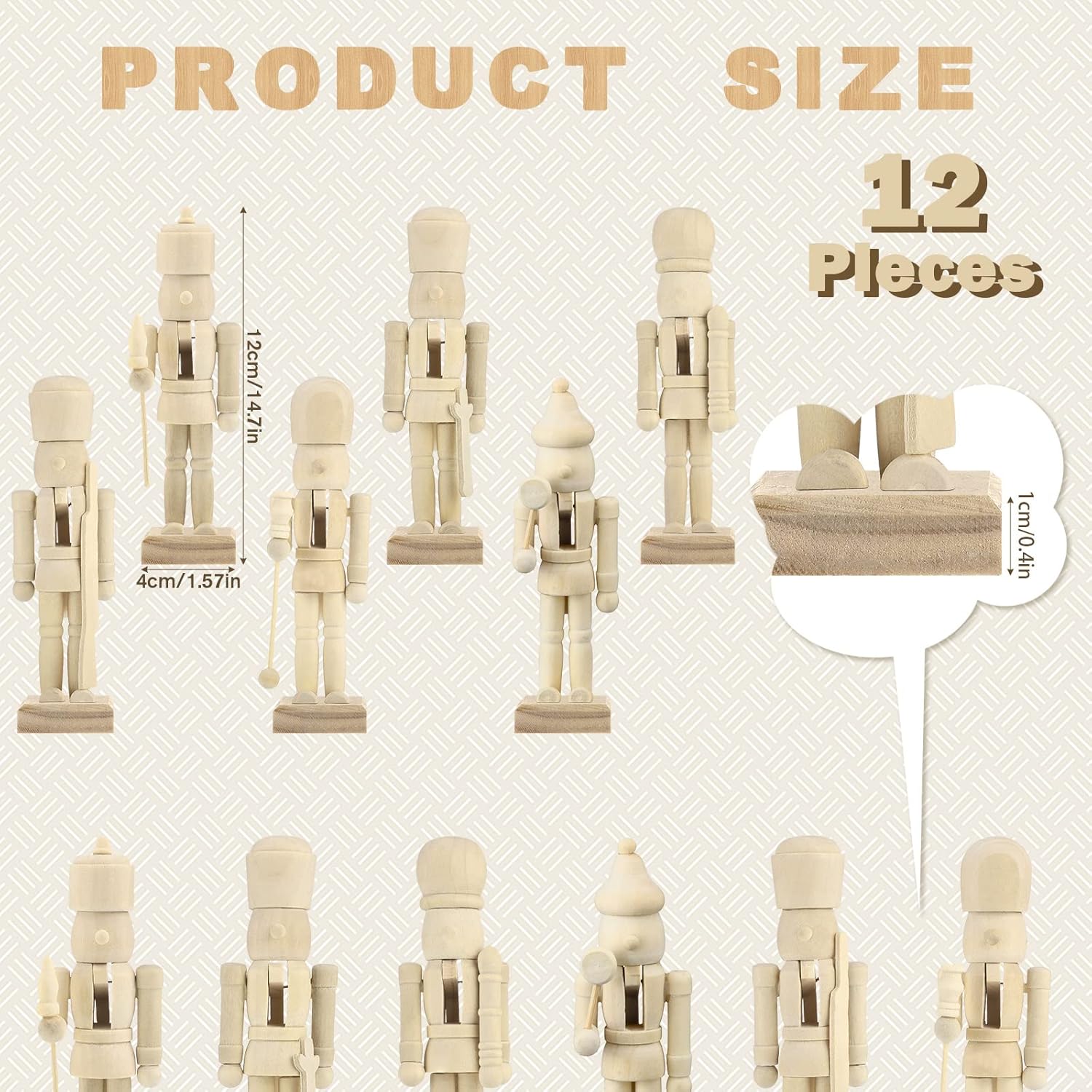 Sumind Christmas Unfinished Nutcracker Christmas Wooden Nutcrackers 5 Inch Xmas Craft Kit Box Paintable Nutcracker Figures for Adults Arts Project Ornaments Decoration(12 Pieces)