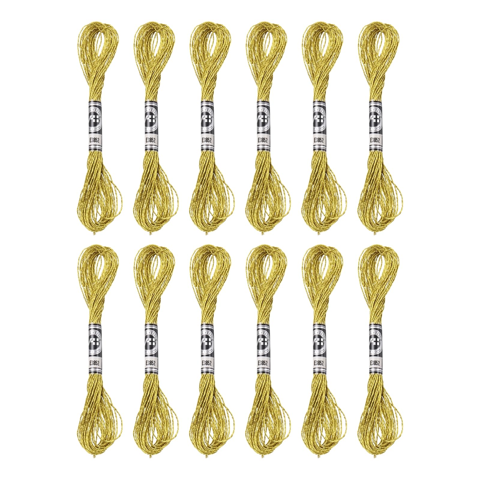 PATIKIL 12 Skeins Embroidery Floss, Metallic Embroidery Thread Nylon Threads Bracelets String for Cross-Stitch Hand Embroidery, Gold Tone