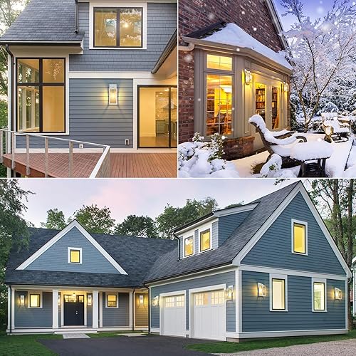 Miniatura 6 de BesLowe - Paquete de 2 lámparas de pared para exteriores, faroles impermeables y modernos, dispositivos de iluminación para porche, con casquillo