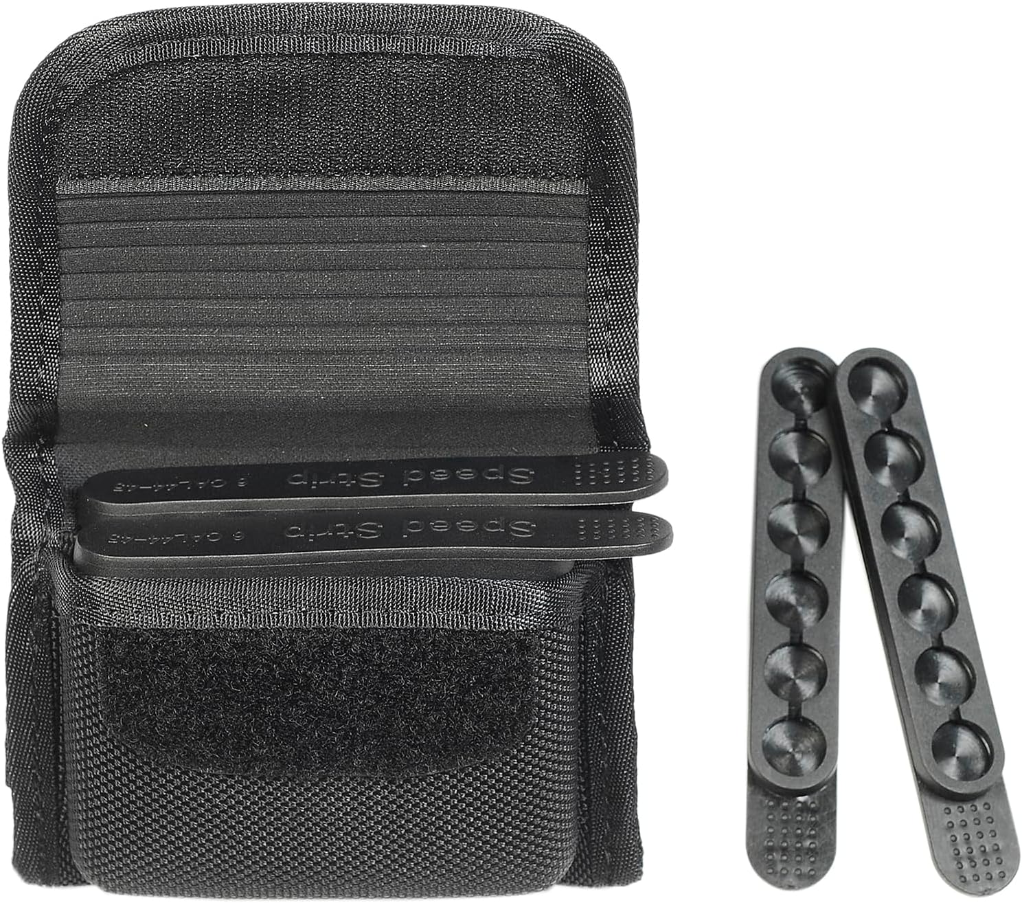 Molded Speed Strips Pouch with Pack of 4 Speed Strips,Molded Quickstrips Holder Pouch Hook and Loop Structure for Quick Flip Opening,Speed Strips Fits .38/.357,40SW,5 Rounds