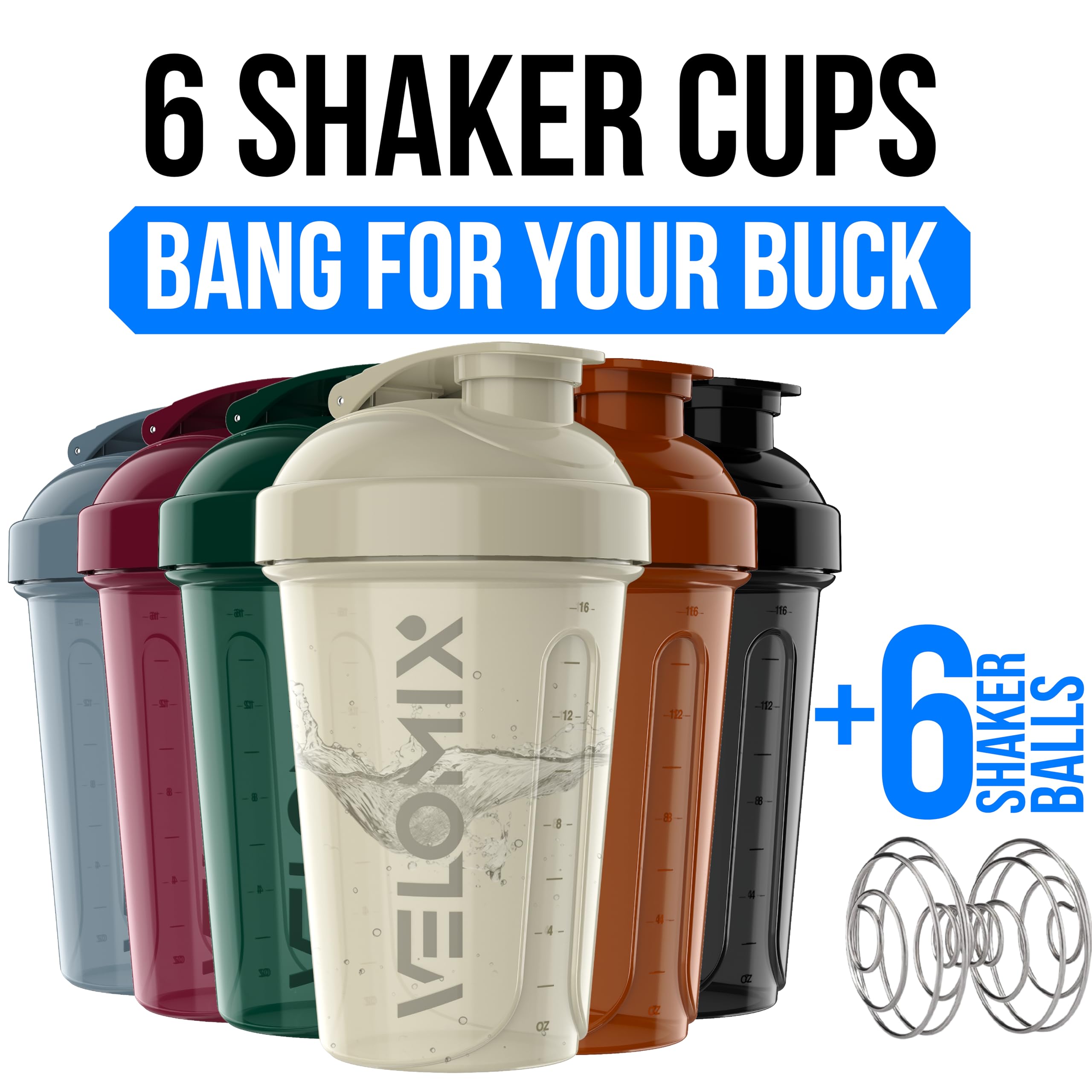 VELOMIX 6 Pack 20oz Protein Shaker Bottle for Protein Mixes, Mood Tones — Amazon image 2