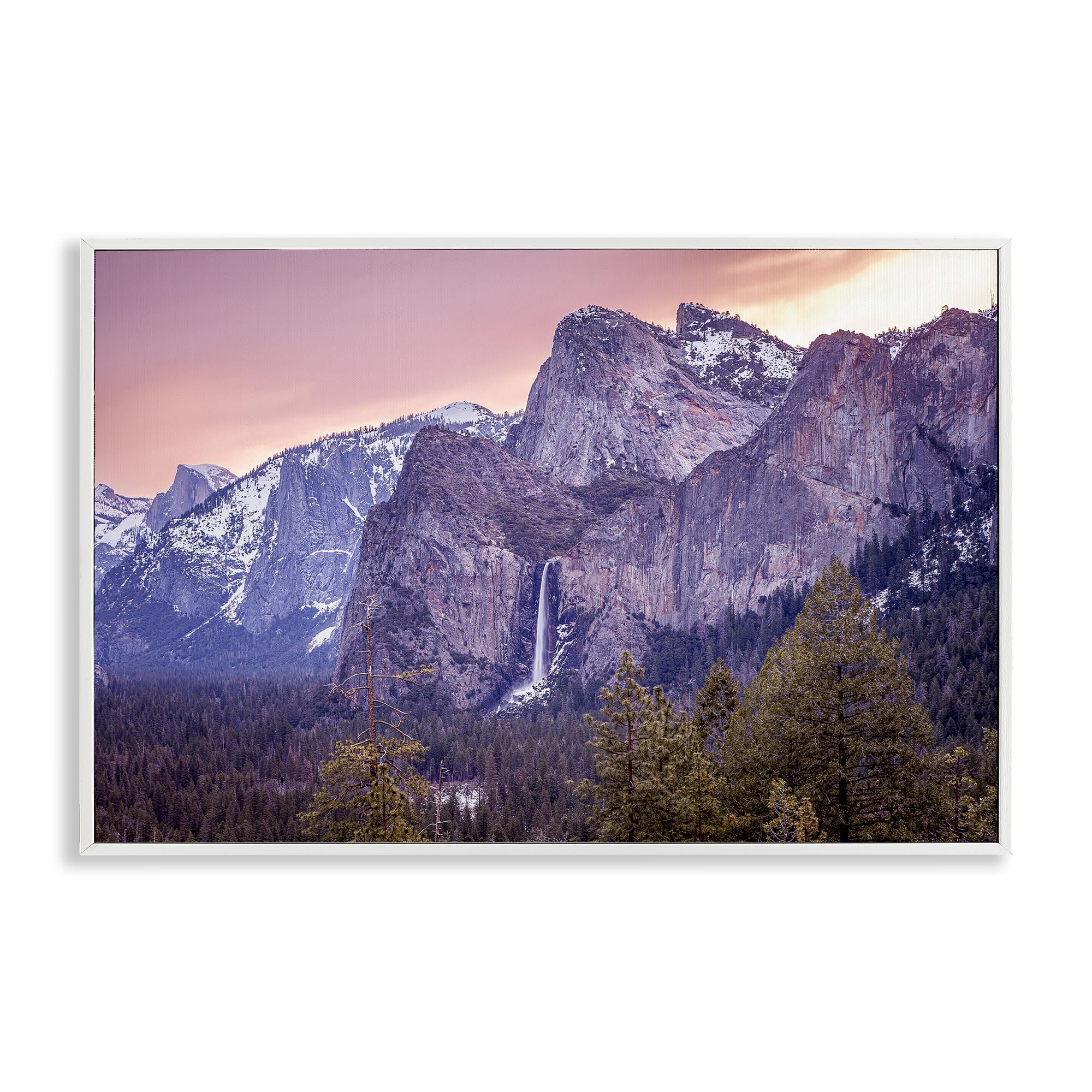 Stupell Industries Coastal White (Textured) Majestic Mountain Waterfall Sunset, 20 X 30 Inch Framed Giclée Print