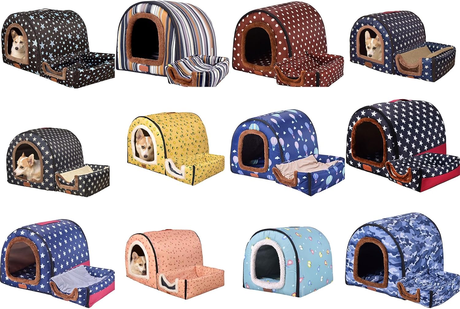 Foldable Pet Tent Soft Bed for Small Dogs & Hideaway Condo Bed Cartoon Cave Dog House Anti-Scratching