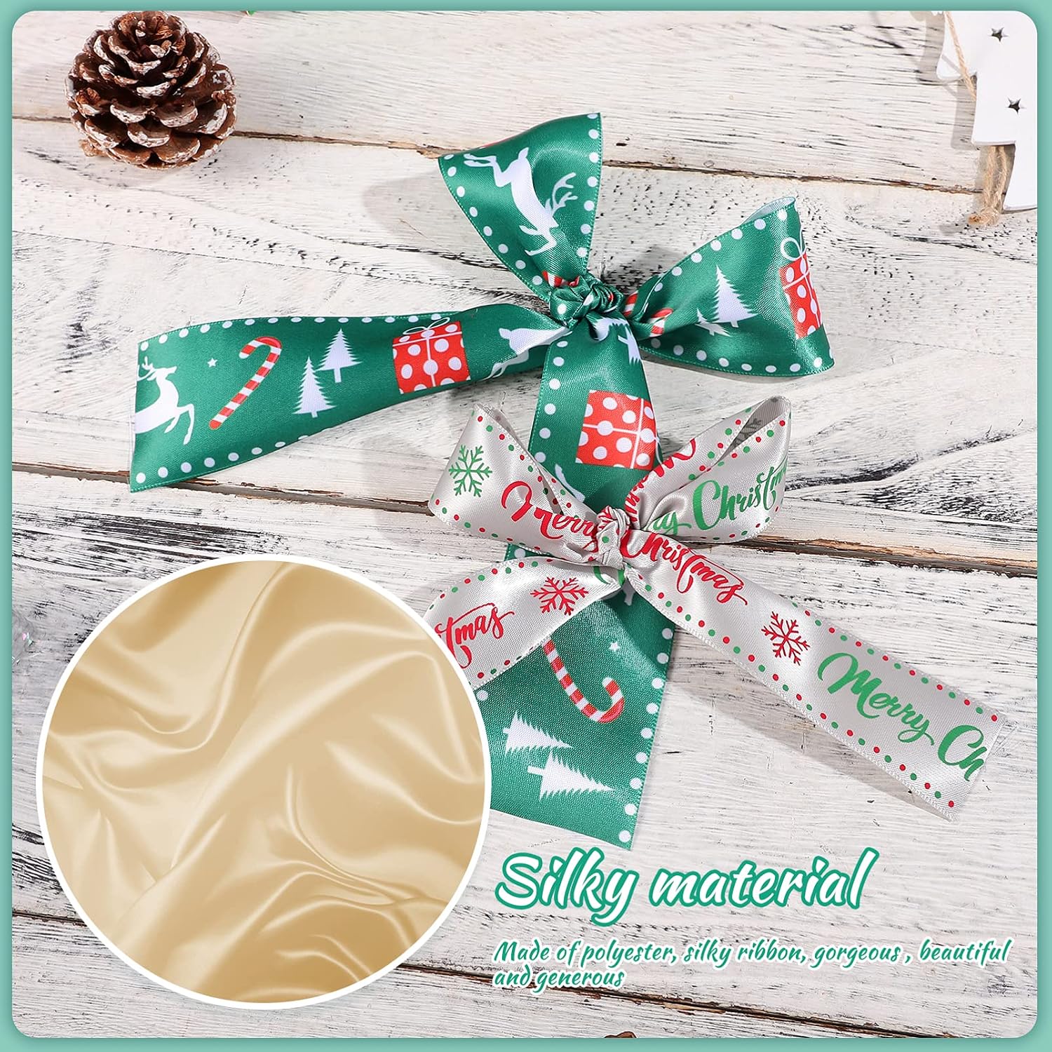 Healifty Christmas Ribbon for Crafts Bows: Wired Ribbons for Gift Wrapping - Satin Curling Decoration Ribbon for Wedding Bouquets| Party Wreath| Christmas Tree, Plaid, White, Red, Gold, Silver, Green - Image 5