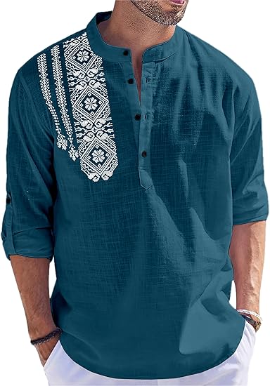 FOLGEN Men's Solid Cotton Blend Full Sleeve Straight Kurta Regular Fit Short Kurta Shirt for Men