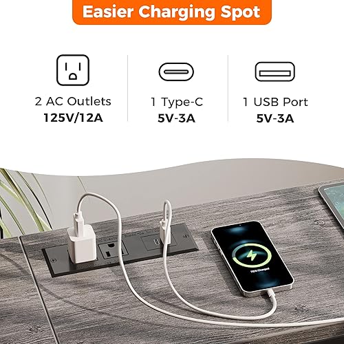 Miniatura 4 de SUPERJARE Mesa consola de 70 pulgadas con tomacorriente, mesa de sofá con estación de carga, mesa de entrada estrecha, mesa de pasillo delgada,