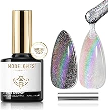 Modelones Glitterato Top Coat Semi-Permanent Nail Polish, 10 ml Soak Off Magnetic Cat Eye Top Coat in Nail Polish, UV LED Gel Nail Polish Manicure Kit Nail Reconstruction