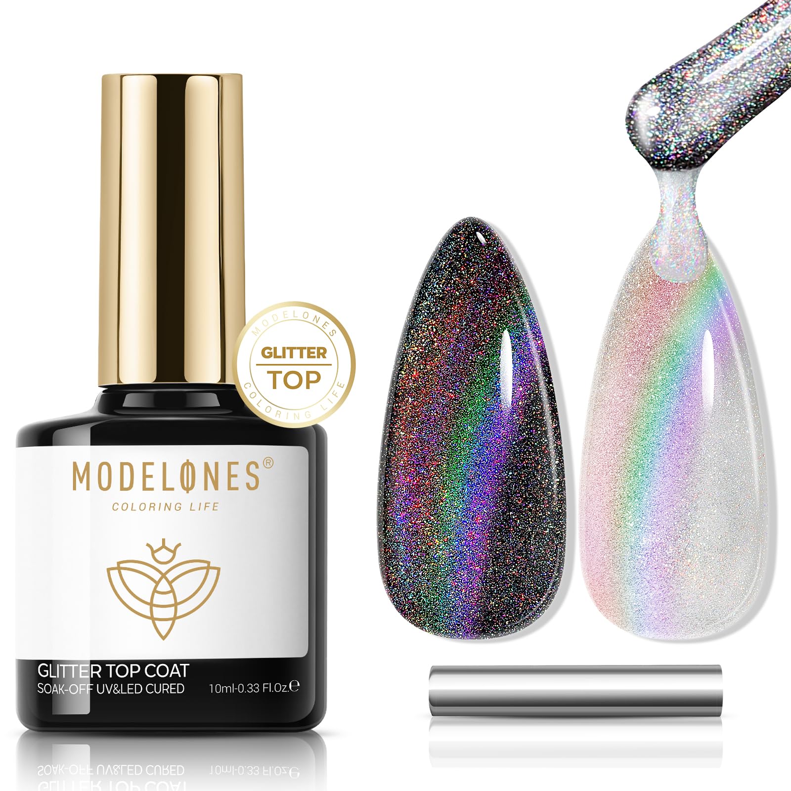 Modelones Top Coat Semi Permanent Magnétique, 9D Cat Eye Gel Vernis À Ongles Top Coat Vernis Gel 10ML No Wipe Finition Art Vernis Manucure Longue Durée