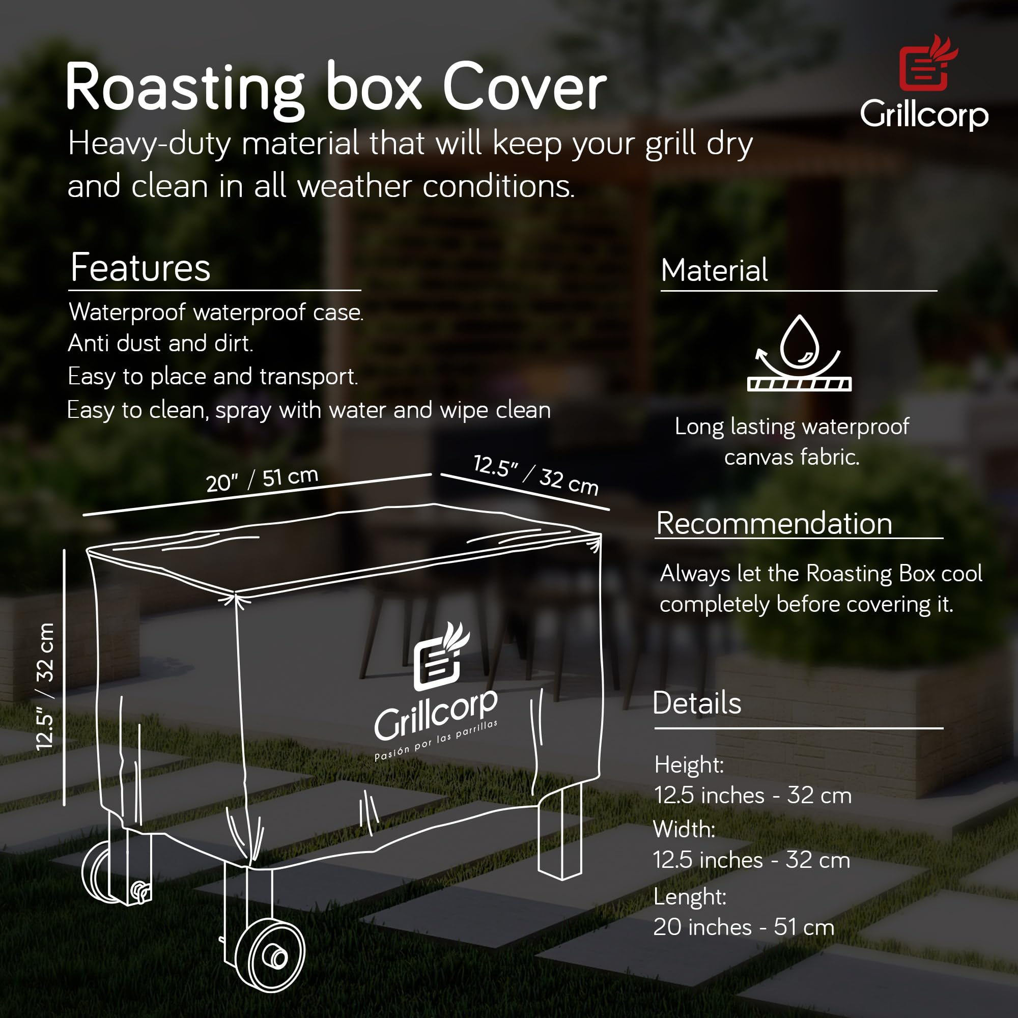 Funda de parrilla de alta calidad para caja de asar pequeña, protector de caja de asado, cubierta de parrilla de barbacoa, a prueba de desgarros, impermeable, parte superior resistente.