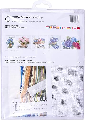 Miniatura 4 de Thea Gouverneur - Kit de punto de cruz, hortensia azul, lino, 32 unidades, para adultos, 2046