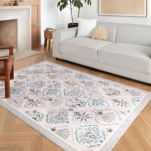 Miniatura 437 de Ashler - Alfombras bohemias vintage de 5 x 8 pies para sala de estar, lavables a máquina con parte trasera antideslizante, alfombra para interiores
